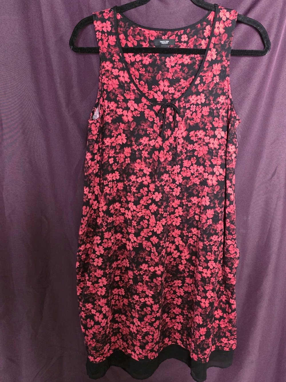 SimplyVera Vera Wang red and black floral print A-line dress with pockets